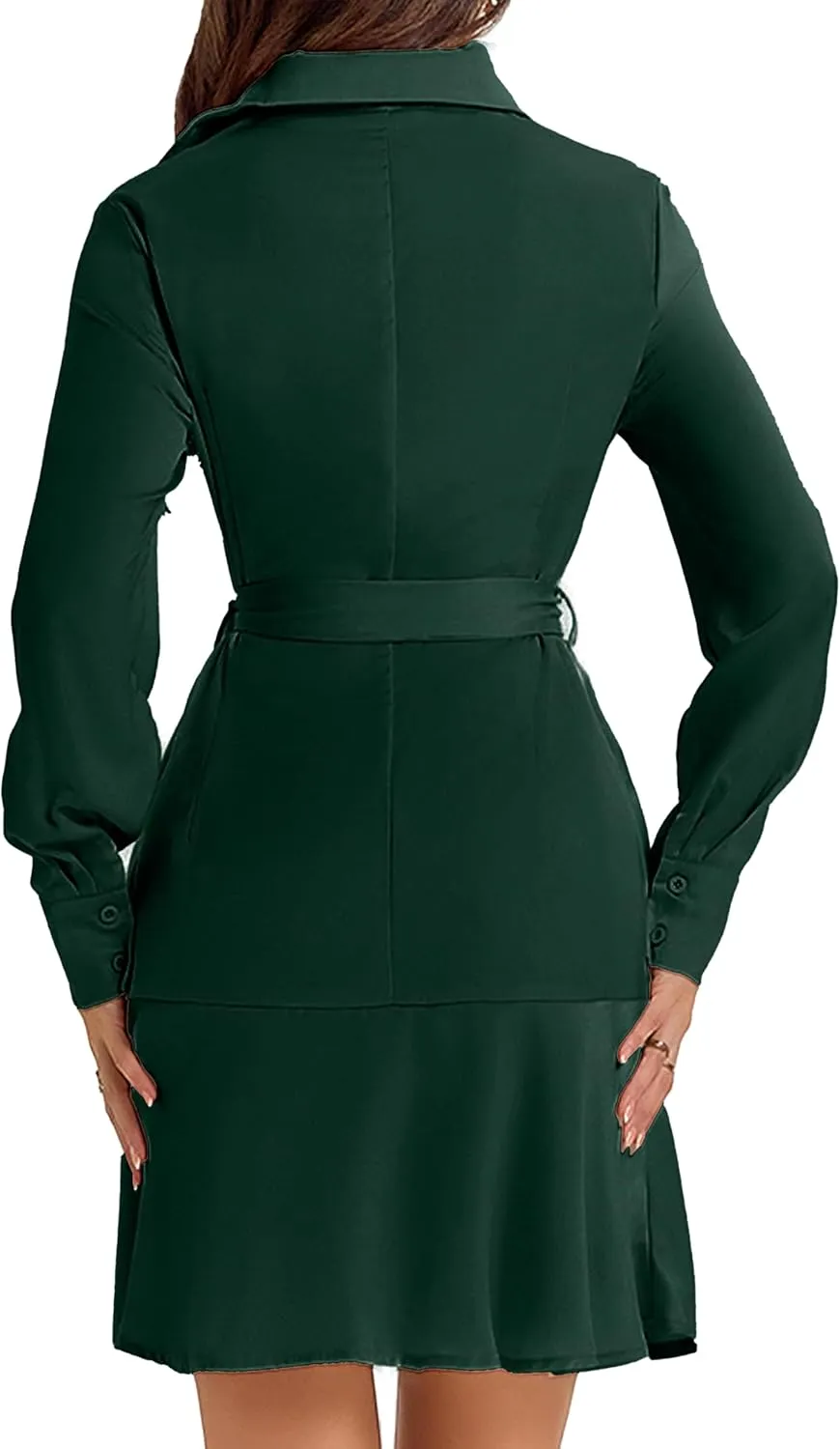 Women's Long Sleeve Button Down Shirt Dress Casual Tie Waist Midi Dresses