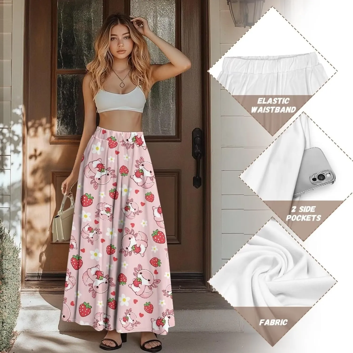 Womens Maxi Polyester Skirt Fall Wedding Dresses Winter Party Elegant High Waisted Skirts with Pockets