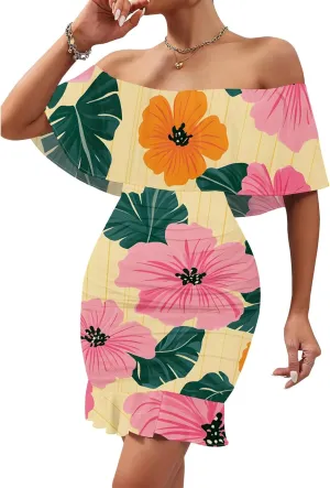 Women's Sexy Off The Shoulder Ruffle Bodycon Mini Cocktail Dress African Print Summer Evening Party Club S-3XL