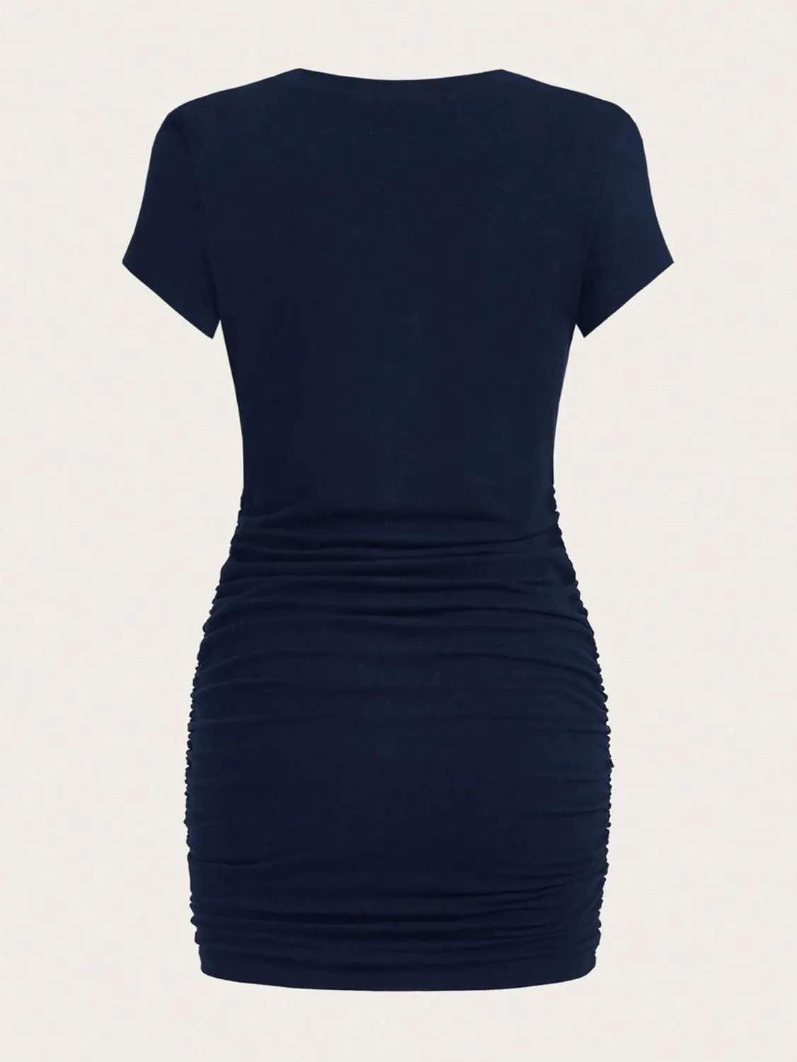 Women's Solid Color Round Neck Short Sleeve Bodycon Dress with Pleats Fashion Dresses for Women