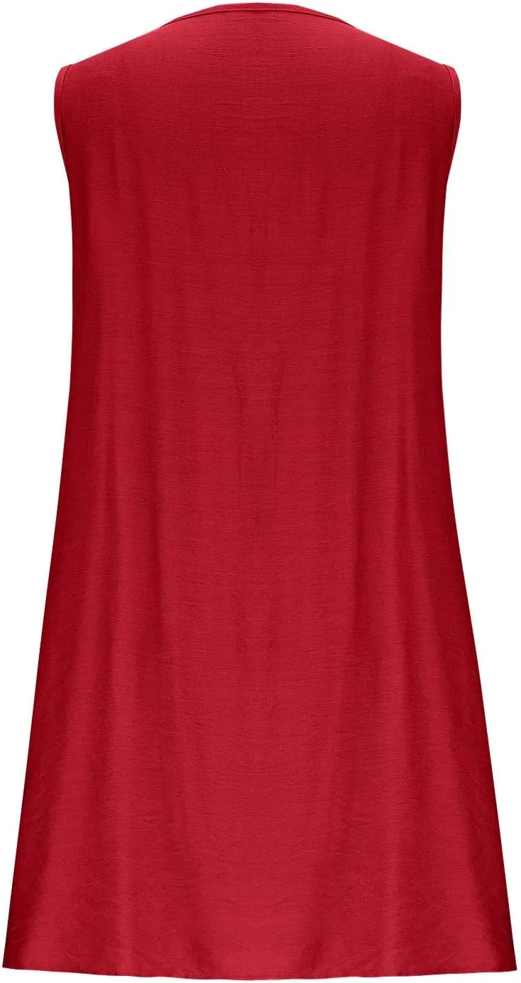 Womens Summer Beach A Line Mini Dress 2025 Sleeveless Round Neck Cute Bow Tie Front Loose Pleated Casual Short Dresses