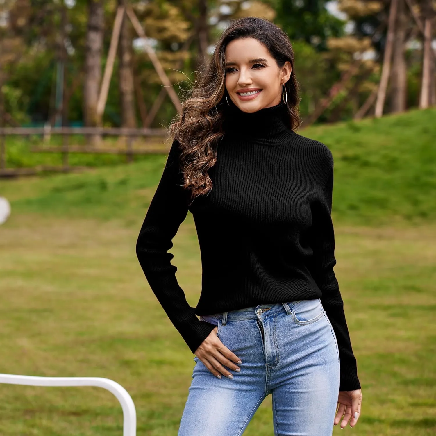 Women's Turtleneck Ribbed Pullover Fashion Long Sleeve Knit Sweater Fall Basic Tops