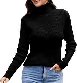 Women's Turtleneck Ribbed Pullover Fashion Long Sleeve Knit Sweater Fall Basic Tops