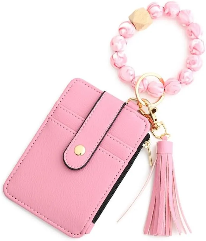 Wristlet Keychain Bracelet Wallet Silicone Bead Keychain Silicone Bead Bracelet KeychainWallet Elastic Keyring Bangle