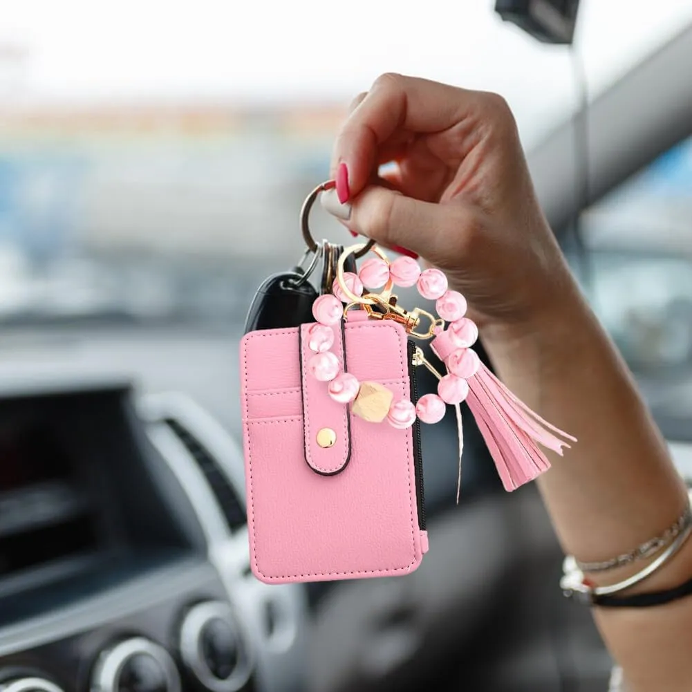 Wristlet Keychain Bracelet Wallet Silicone Bead Keychain Silicone Bead Bracelet KeychainWallet Elastic Keyring Bangle