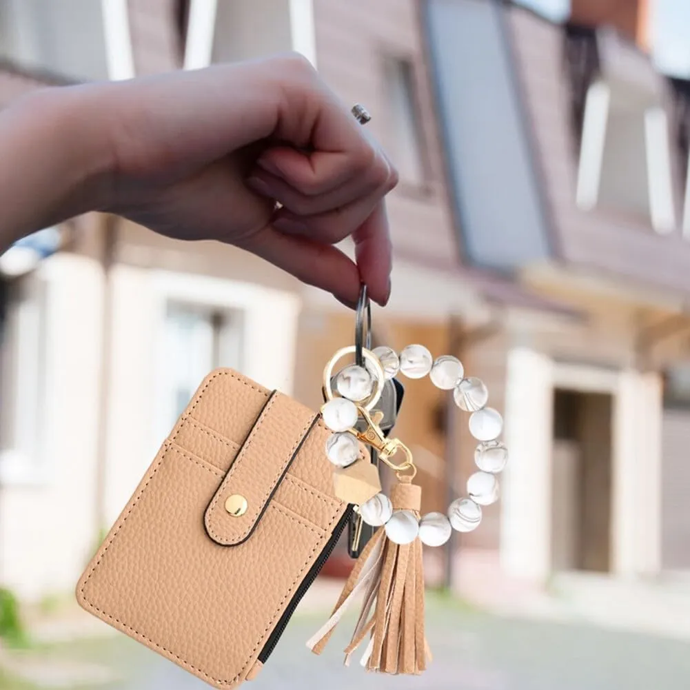 Wristlet Keychain Bracelet Wallet Silicone Bead Keychain Silicone Bead Bracelet KeychainWallet Elastic Keyring Bangle