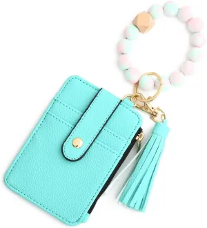 Wristlet Keychain with Wallet Card Holder Pocket Bracelet Wallet Silicone Bead Bracelet Keychain Tassel Keychain Bangle Key Ring for Women 01