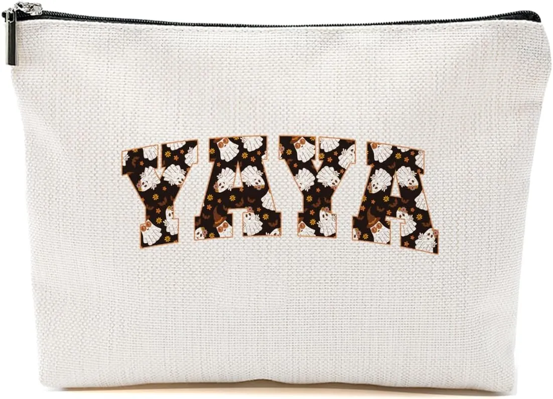 Yaya Gifts Grandma Gifts Makeup Bag Grandmother Gifts Cute Halloween Ghost Cosmetic Bag Gifts for Grandma Women Nanny Zipper Pouch Travel Organizer Thank You Gifts for Halloween party Mothers Day