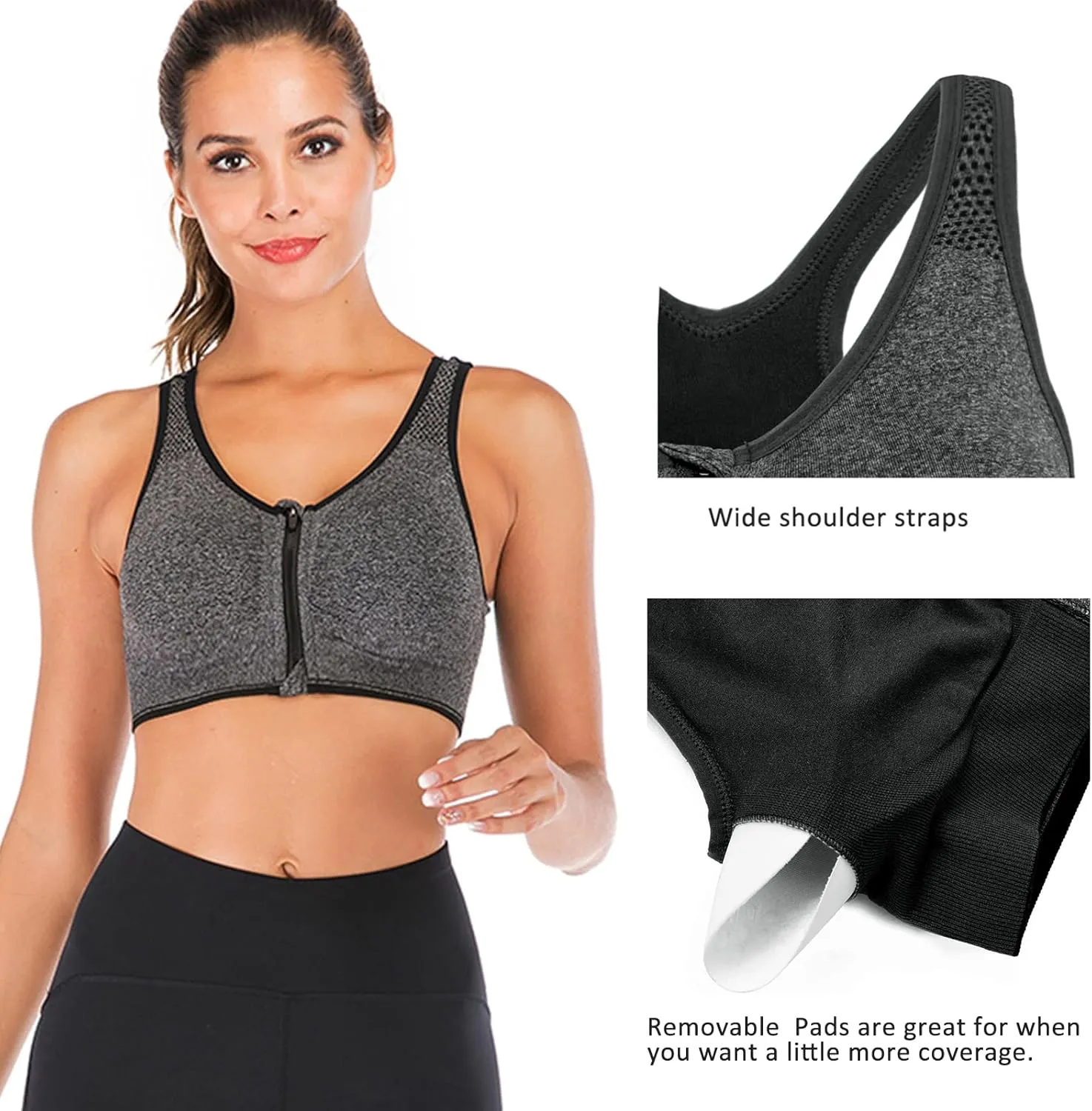 YEYELE Medium Support and Removable Pad Tank Top Racerback Post Surgery Sports Bras for Women