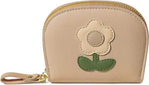 YINHEXI Cute Card Holder Wallet for Women, RIFD Small Leather Zipper Credit Card Holder Wallet for Women with Keychain Wristlet, Business Card Holder and Women (Khaki)