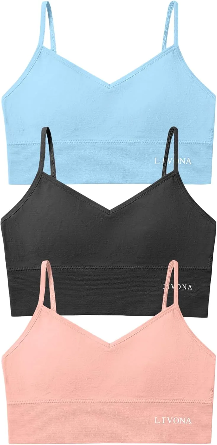Youth Training Bras for Girls-Sports Bra, Wirefree Bra, Padded Everyday Bra Bralette,Crop Cami Tank Top (6-14)