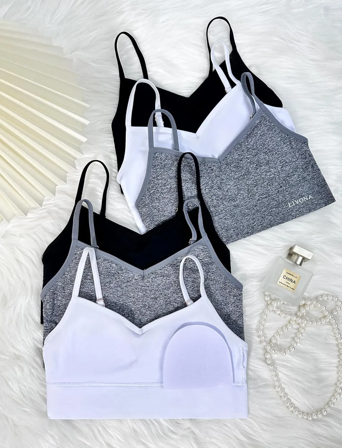 Youth Training Bras for Girls-Sports Bra, Wirefree Bra, Padded Everyday Bra Bralette,Crop Cami Tank Top (6-14)