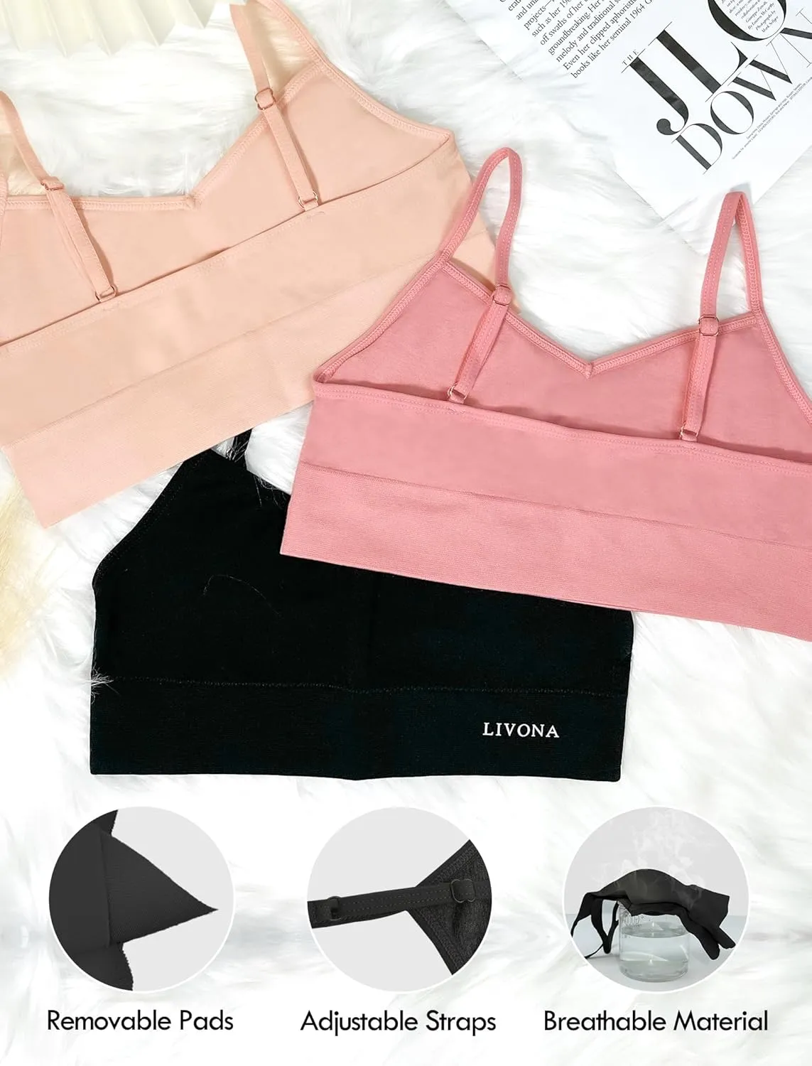 Youth Training Bras for Girls-Sports Bra, Wirefree Bra, Padded Everyday Bra Bralette,Crop Cami Tank Top (6-14)