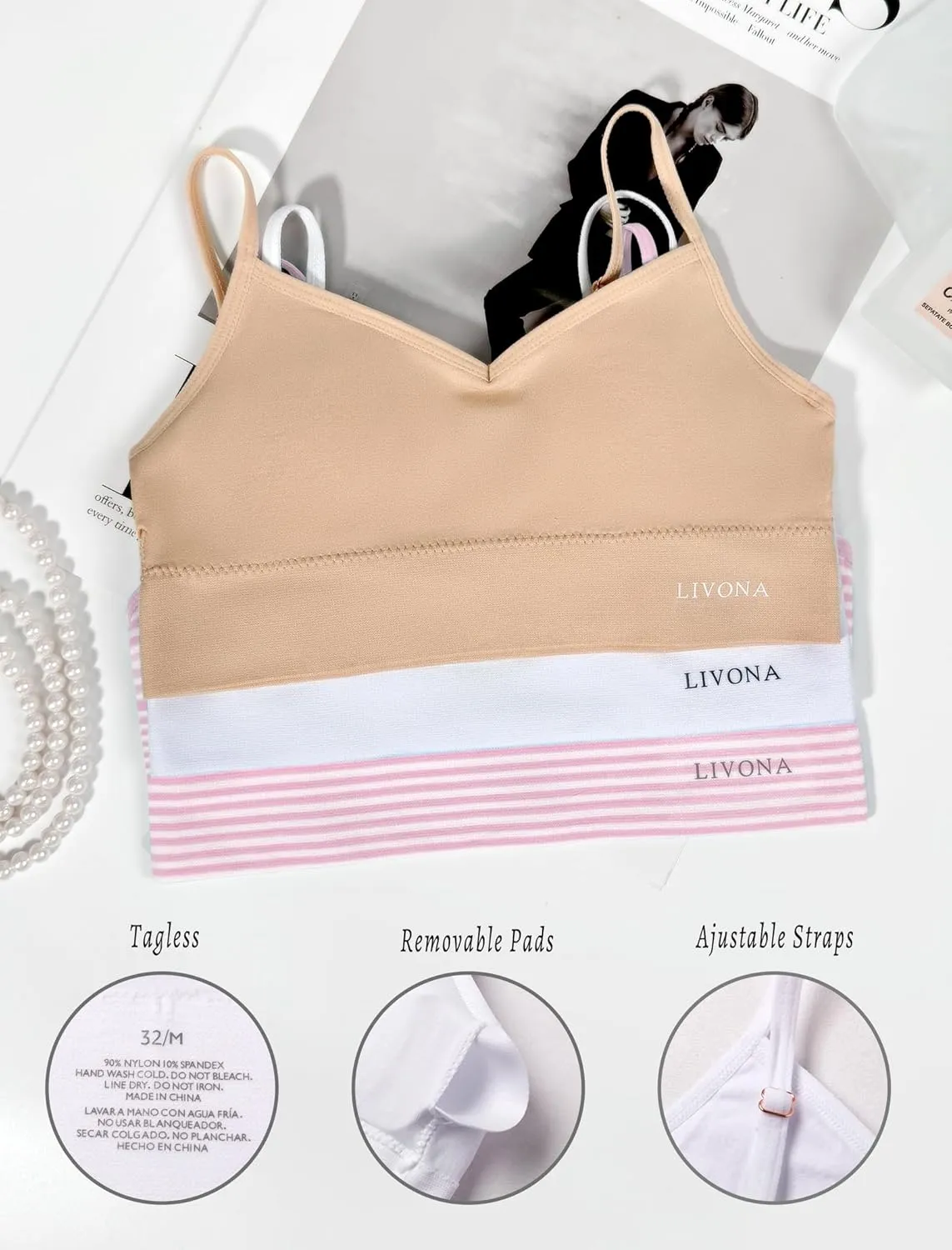 Youth Training Bras for Girls-Sports Bra, Wirefree Bra, Padded Everyday Bra Bralette,Crop Cami Tank Top (6-14)