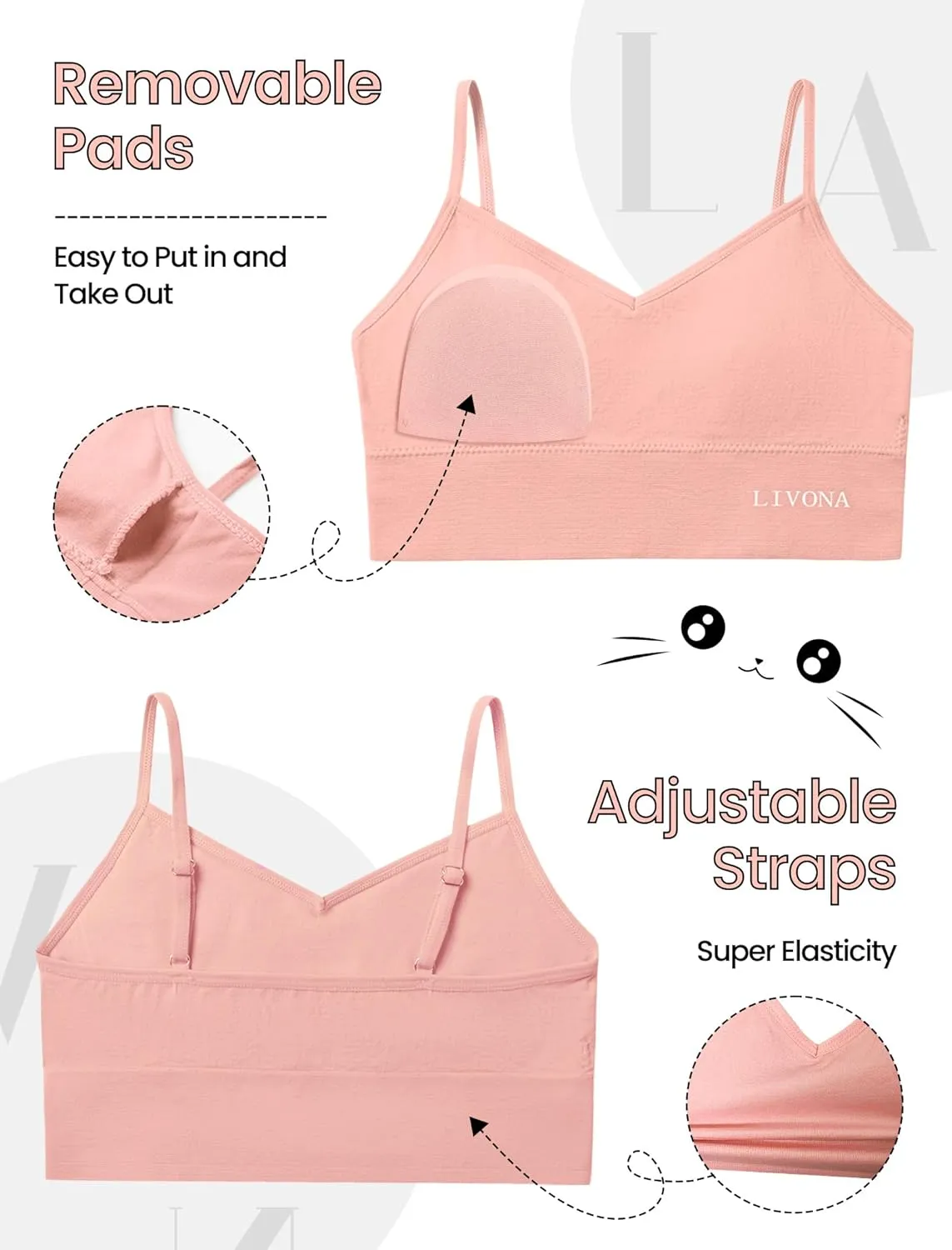 Youth Training Bras for Girls-Sports Bra, Wirefree Bra, Padded Everyday Bra Bralette,Crop Cami Tank Top (6-14)