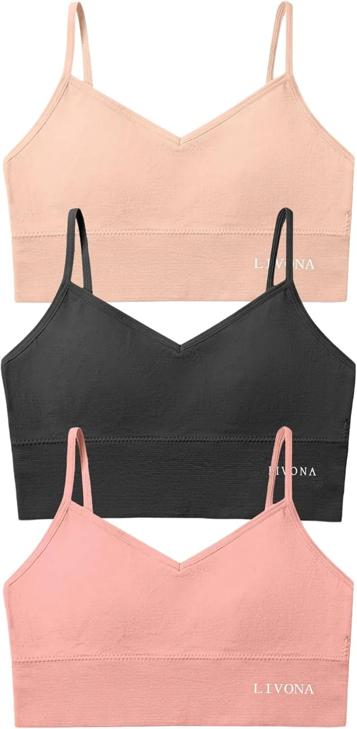 Youth Training Bras for Girls-Sports Bra, Wirefree Bra, Padded Everyday Bra Bralette,Crop Cami Tank Top (6-14)