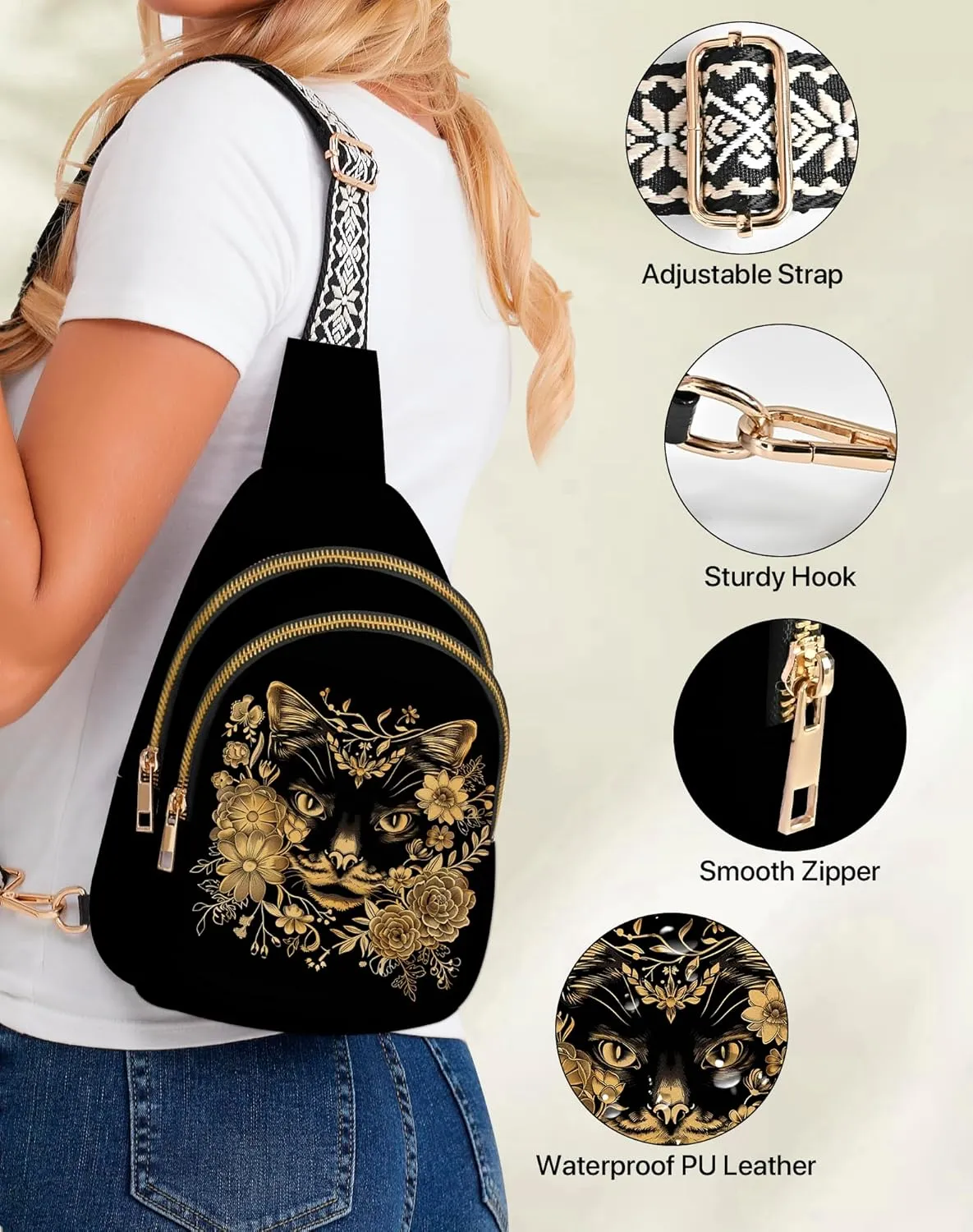 Yrebyou Small Sling Bag for Women Leather Sling Crossbody Bags Travel Chest Daypack Adjustable for Casual Outdoor