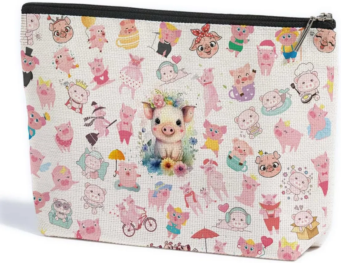 ZHAMEN Pig Gifts Pig Makeup Bag Pig Lover Gifts for Women Female Her Teen Girl Daughter Sister Animal Lovers Girlfriend BFF Best Friend Farm Animals Cosmetic Bag Mothers Nurse Day Graduation Birthday
