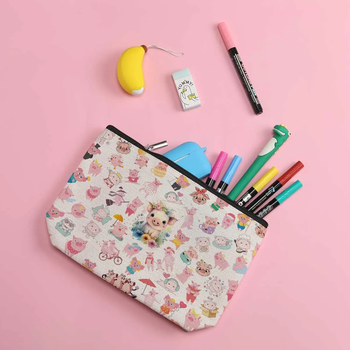 ZHAMEN Pig Gifts Pig Makeup Bag Pig Lover Gifts for Women Female Her Teen Girl Daughter Sister Animal Lovers Girlfriend BFF Best Friend Farm Animals Cosmetic Bag Mothers Nurse Day Graduation Birthday
