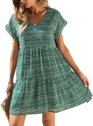 ZOCAVIA Women's Summer Boho Floral Mini Dress Wrap V Neck Ruffle Cap Sleeve A-Line Dresse Flowy Sun Dress Beach Dress