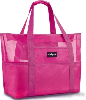 ZUXNZUX Mesh Beach Bag - Large Waterproof Beach Tote Bag with Zipper, Oversized Foldable Lightweight Family Swim Bag Vacation